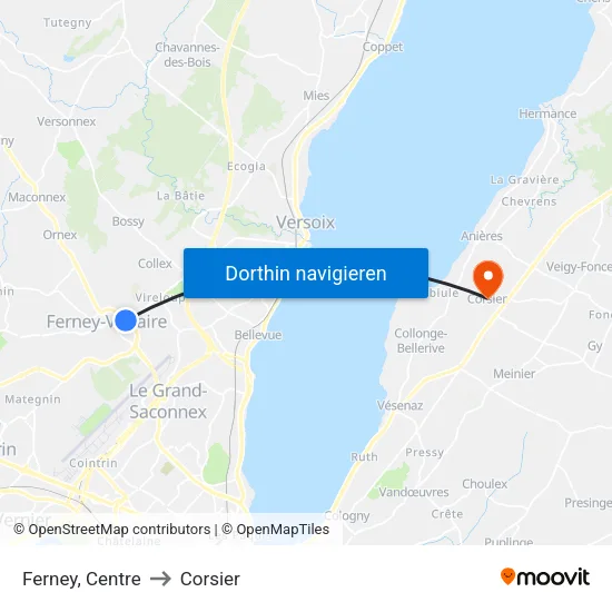 Ferney, Château to Corsier map