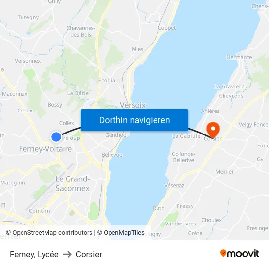 Ferney, Lycée to Corsier map