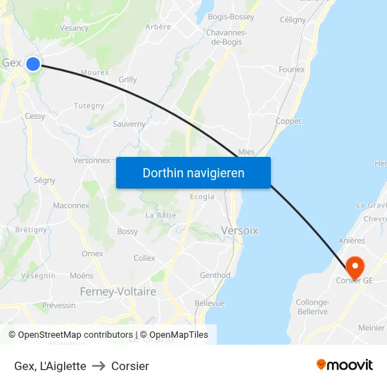 Gex, L'Aiglette to Corsier map