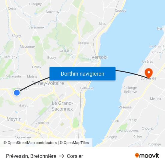 Prévessin, Bretonnière to Corsier map
