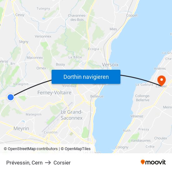 Prévessin, Cern to Corsier map