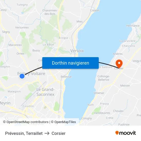 Prévessin, Terraillet to Corsier map