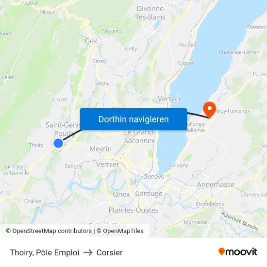 Thoiry, Pôle Emploi to Corsier map