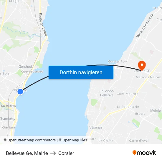 Bellevue Ge, Mairie to Corsier map