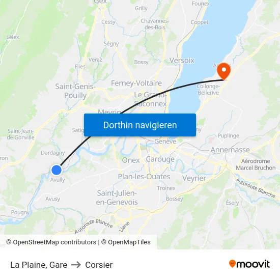 La Plaine, Gare to Corsier map