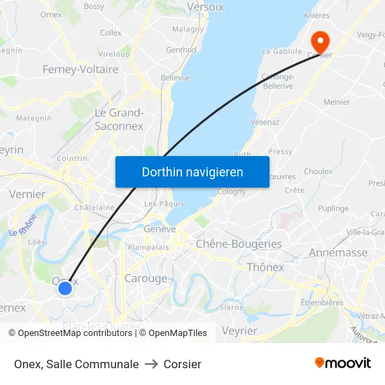 Onex, Salle Communale to Corsier map