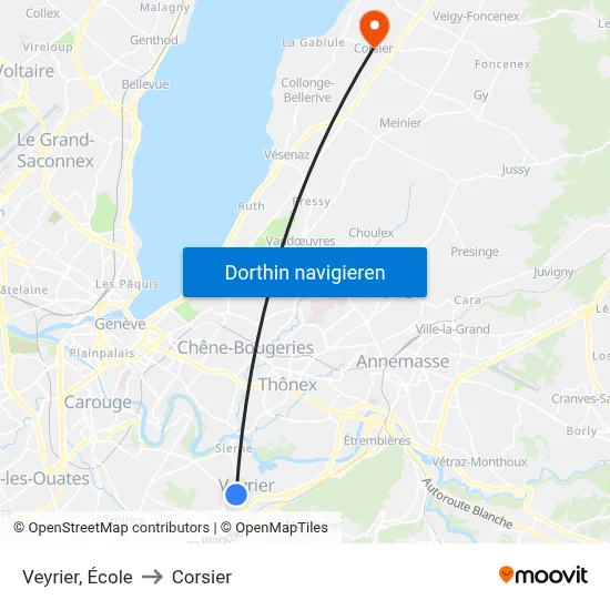 Veyrier, École to Corsier map
