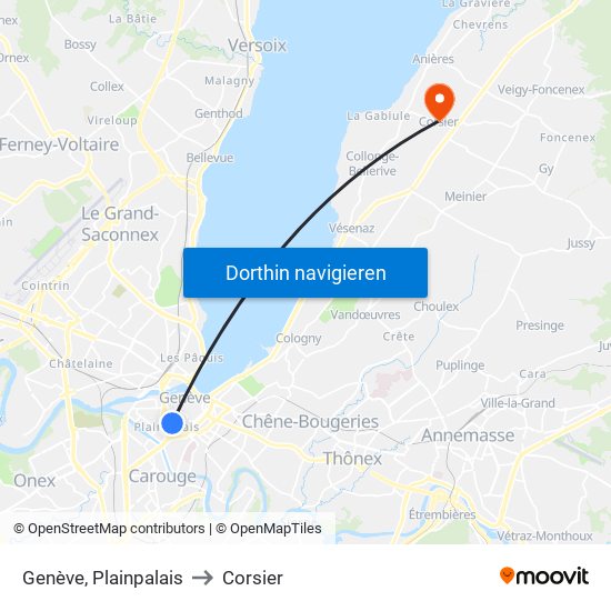 Genève, Plainpalais to Corsier map