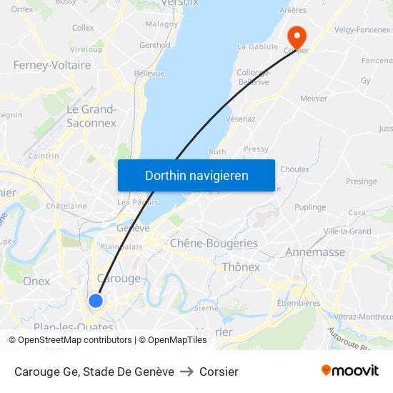 Carouge Ge, Stade De Genève to Corsier map