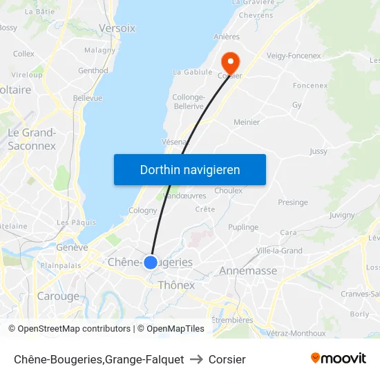 Chêne-Bougeries,Grange-Falquet to Corsier map