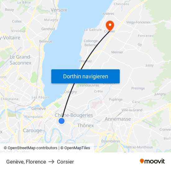 Genève, Florence to Corsier map