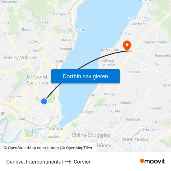 Genève, Intercontinental to Corsier map