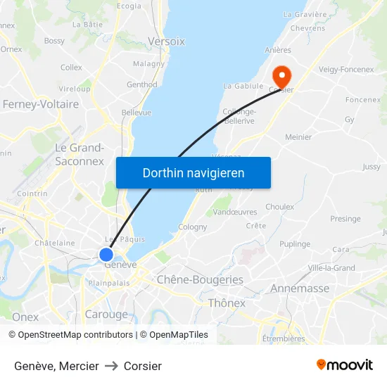 Genève, Mercier to Corsier map
