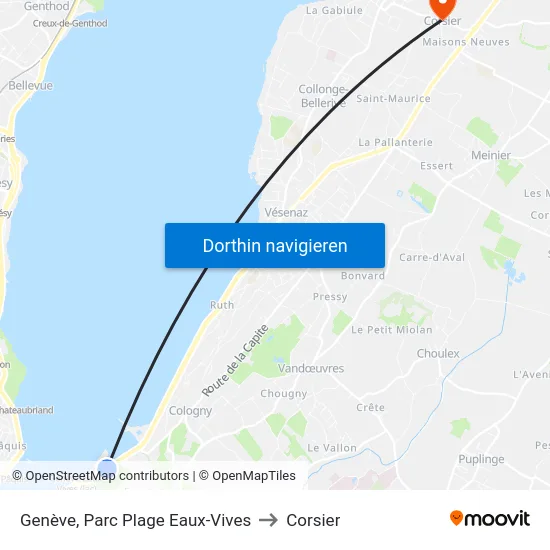 Genève, Parc Plage Eaux-Vives to Corsier map