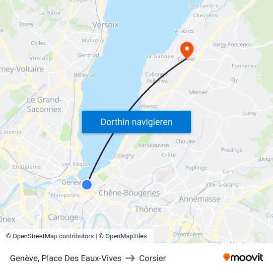 Genève, Place Des Eaux-Vives to Corsier map