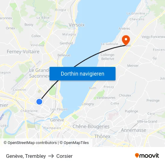 Genève, Trembley to Corsier map