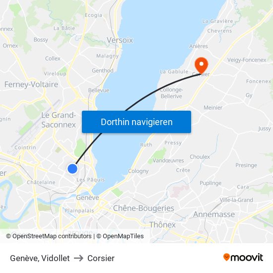 Genève, Vidollet to Corsier map