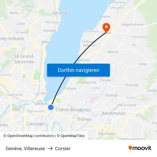 Genève, Villereuse to Corsier map