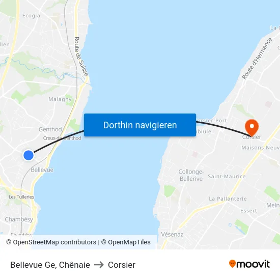 Bellevue Ge, Chênaie to Corsier map