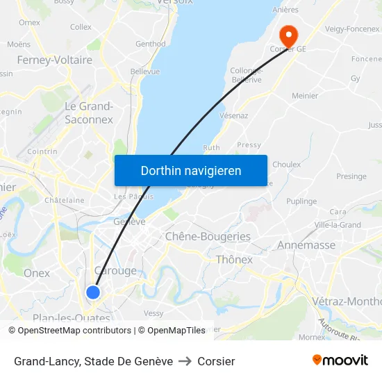 Grand-Lancy, Stade De Genève to Corsier map