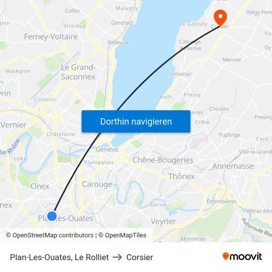 Plan-Les-Ouates, Le Rolliet to Corsier map