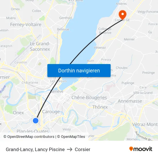Grand-Lancy, Lancy Piscine to Corsier map