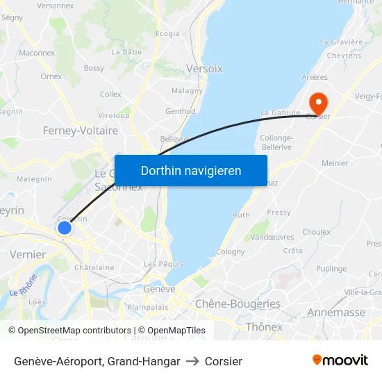 Genève-Aéroport, Grand-Hangar to Corsier map