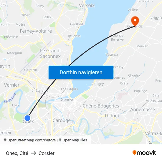 Onex, Cité to Corsier map