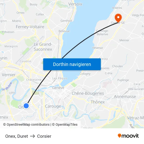Onex, Duret to Corsier map
