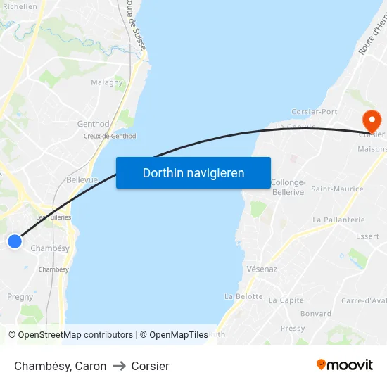 Chambésy, Caron to Corsier map