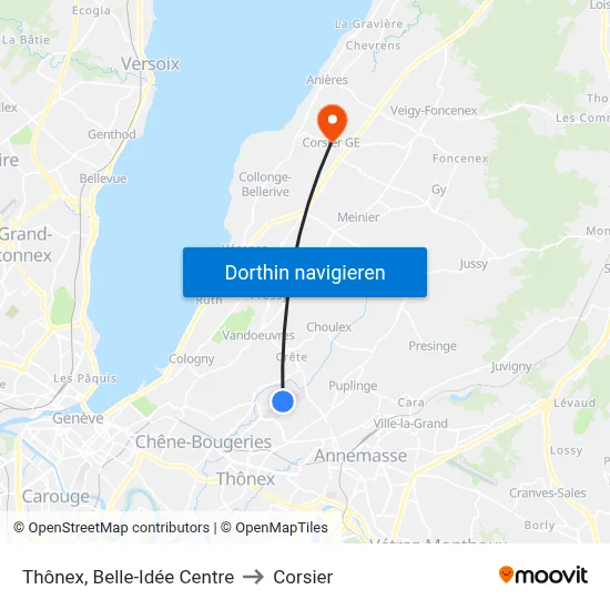 Thônex, Belle-Idée Centre to Corsier map