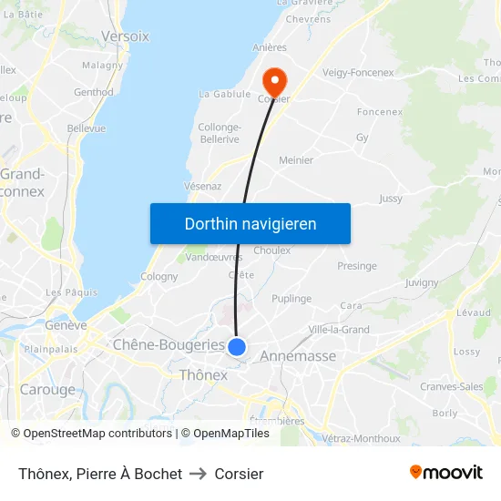 Thônex, Pierre À Bochet to Corsier map