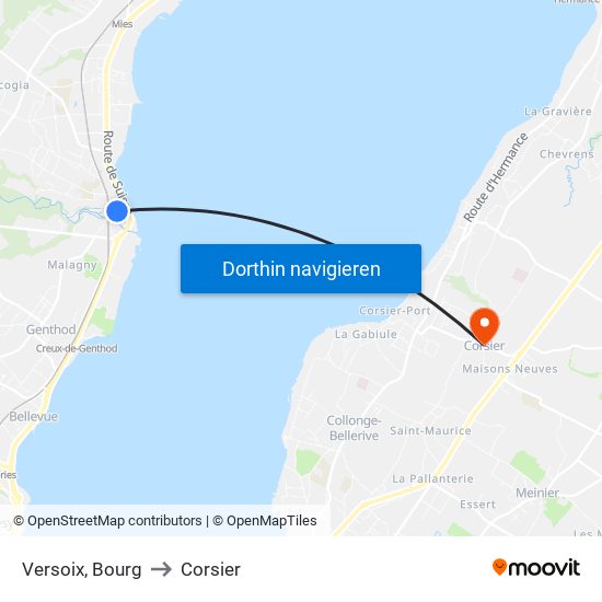 Versoix, Bourg to Corsier map