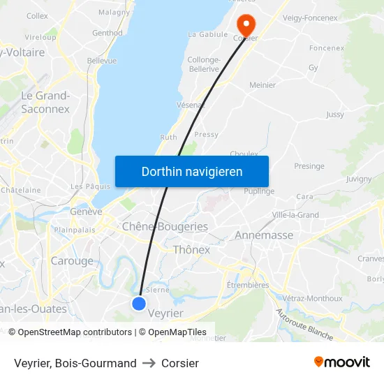 Veyrier, Bois-Gourmand to Corsier map