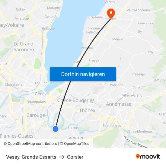 Vessy, Grands-Esserts to Corsier map