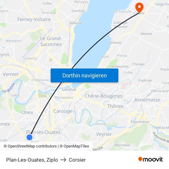 Plan-Les-Ouates, Ziplo to Corsier map