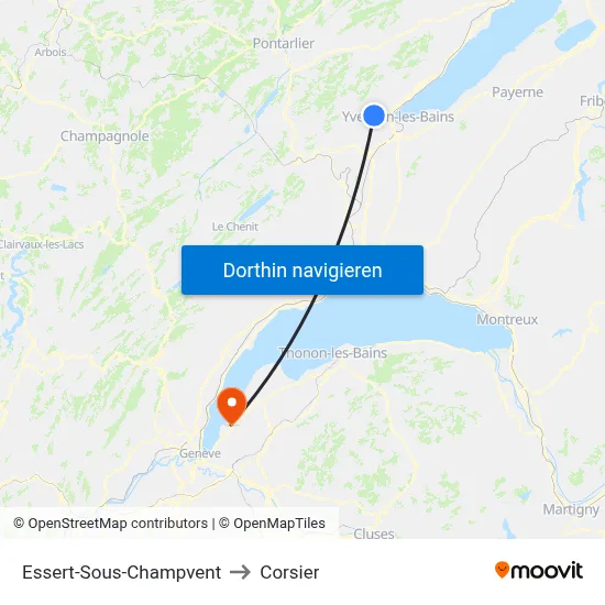 Essert-Sous-Champvent to Corsier map
