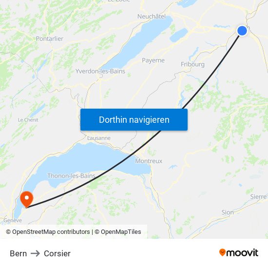 Bern to Corsier map