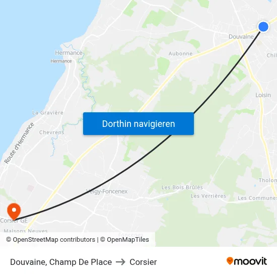 Douvaine, Champ De Place to Corsier map