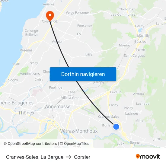 Cranves-Sales, La Bergue to Corsier map