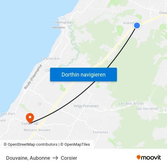 Douvaine, Aubonne to Corsier map
