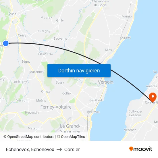 Échenevex, Echenevex to Corsier map
