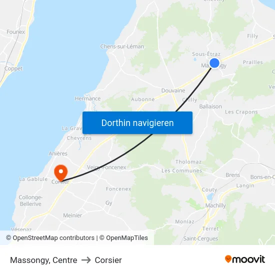 Massongy, Centre to Corsier map