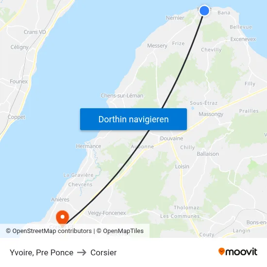 Yvoire, Pre Ponce to Corsier map