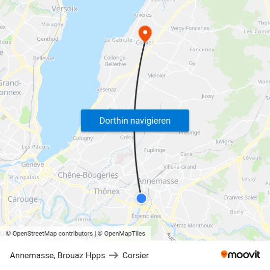 Annemasse, Brouaz Hpps to Corsier map