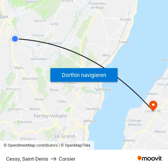 Cessy, Saint-Denis to Corsier map