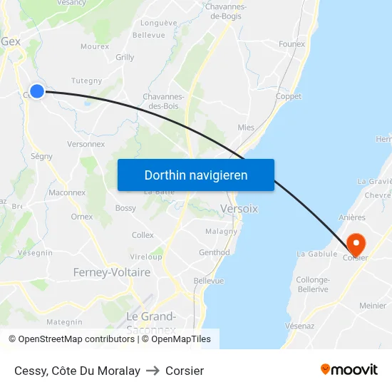 Cessy, Côte Du Moralay to Corsier map