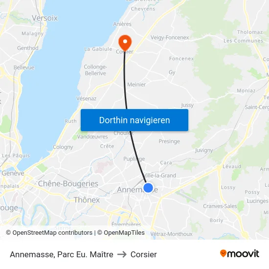 Annemasse, Parc Eu. Maître to Corsier map