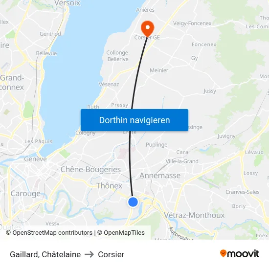 Gaillard, Châtelaine to Corsier map