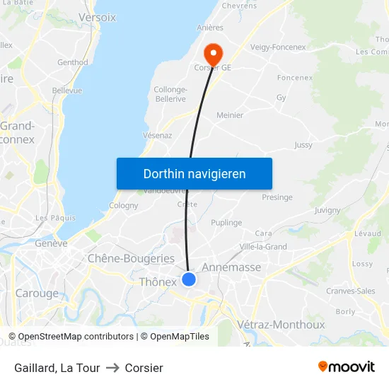 Gaillard, La Tour to Corsier map